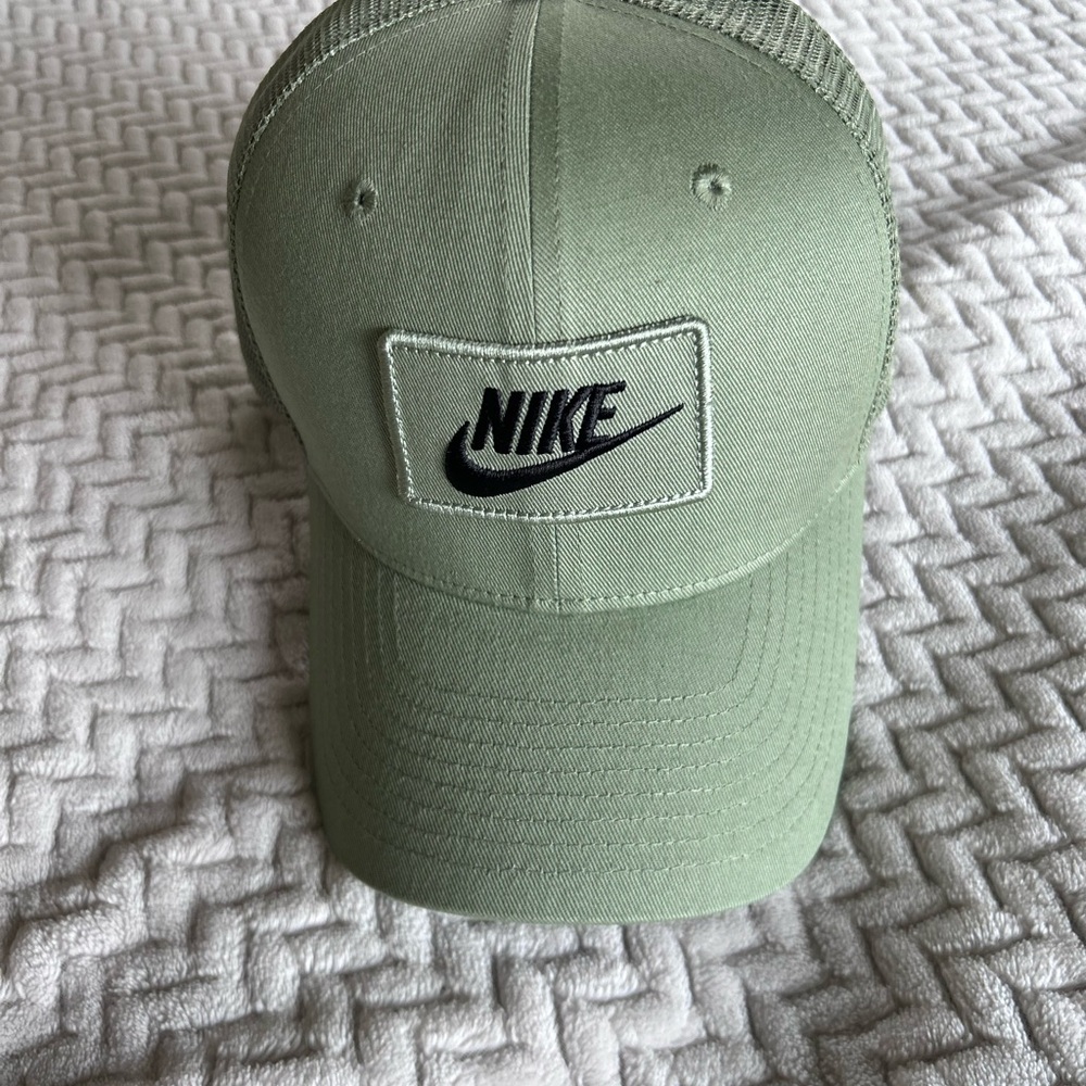 Nike Sage Green Trucker Hat with Black Logo Patch